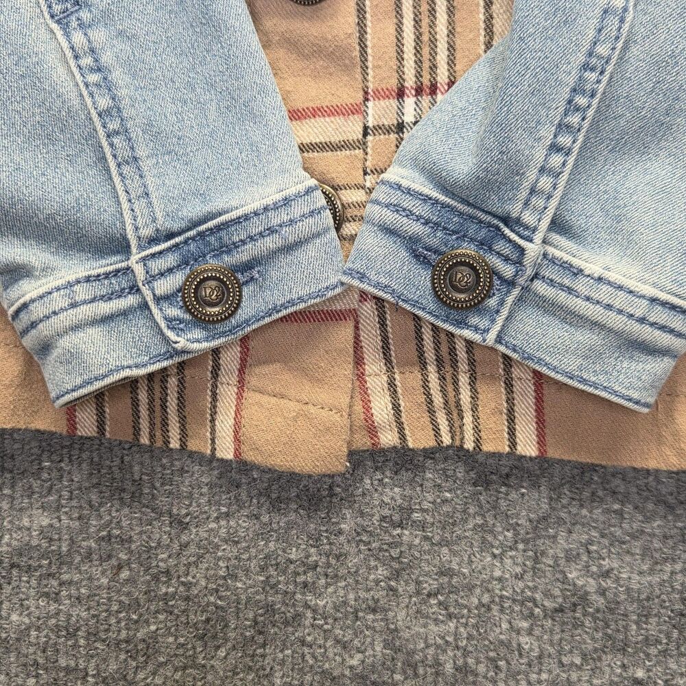 DG2 Diane Gilman Jacket Womens Large Denim Plaid Nova Contrast Hem Button Front - Picture 5 of 11